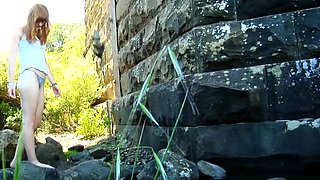 Naughty Redhead Teen Masturbates Outdoors