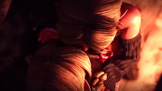 Werewolf receiving blowjob from two girls