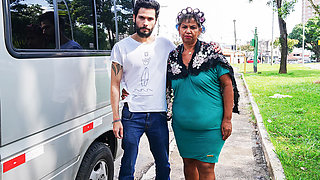 Grannys First Anal Threesome In A Van