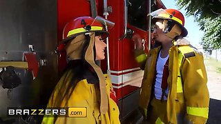 Brazzers - chesty firefighter Angela White heats up the flame of passion, then spills to save the day