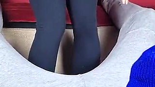 Amateur Trampling Cock and Ballbusting with Hot Feet in Socks