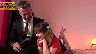 Petite brunette Cherry English gets her holes filled with toys