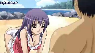 Teen hentai rides a cock on the beach