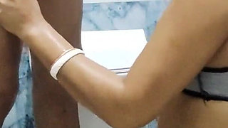 Newly Married Indian Wife Sonali with Her Husband on Wedding Night in Hotel Bathroom Part 1