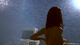 Hot Hairy girl Efina takes a dip in the pool - WeAreHairy
