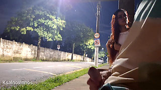 Risky Masturbating At The Bus Stop Next To The Beautiful Stranger!