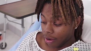 Ash-blonde nurse bum smashed then sucks patients big black cock