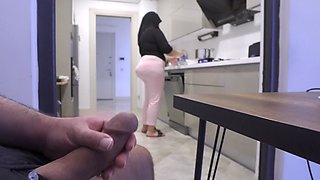 My big ass Muslim maid caught me masturbating while watching her