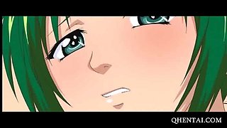 Green haired Anime girl gets ass slapped