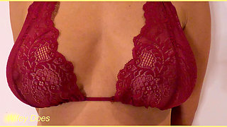 Wifey Wears Sexy Red Lingerie with Her Perfect Tits