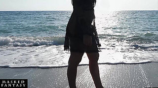 Sexy Woman at the Beach Takes a Foxtail Butt Plug in Her Ass - Outdoor Anal Plug