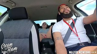 Uber Driver Fucks Busty Passenger in Car - Blowjob & Creampie in Public