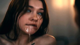 Two sexy brunette lesbians licking each others pussies