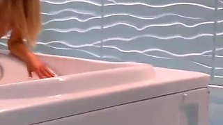 Beautiful pornstar Monika Fox gets sucks and fuck in the bathroom
