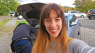 Kinky German Teen Layla Von Hohensee Deep Throat Cum Swallow in Public Toilet