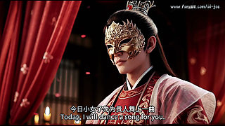 Blindfolded Silver Hair Beauty Meets the Masked Man. E4.ai-generated