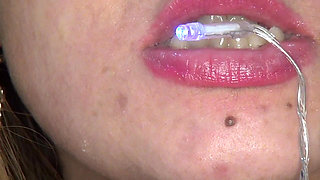 Deep Throat to a Super Long Strip of Blue Lights