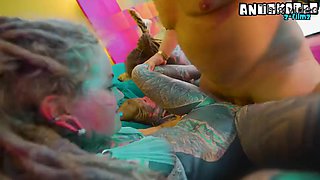 Strong inked PORNOGRAPHIC STARS in GROUP SEX with 8 MEATY SHAFTS