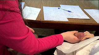 GOODBYE, MATH AND SCHOOL!!! Classmate gave me a Handjob under the Table on the Last Day of School