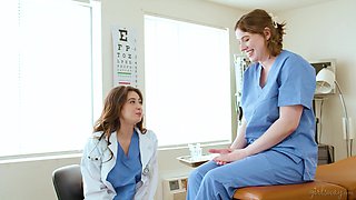 Sexy Plump Busty Doctor Indulges In Hot Lesbian Pleasures With a Chubby Bosomy Nurse In the Ward