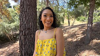 Curly teen fucks in the ass on the backseat and shares great POV
