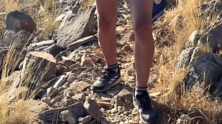 Hike - he naked - she in a string bikini in Greece