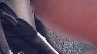 Barefoot Passenger Blue Toes Foot Play While Riding in the Car