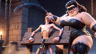Fat Dominatrix Whips Slaves Caged Penis - Extreme Humiliation