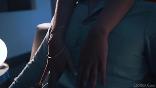 Hot blonde with big forms has her pussy eaten and fucked in her trimmed cunt