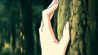 Busty anime brunette enjoys wild outdoor pleasure in the forest