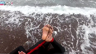 Hogtied in a Wetsuit - Rope Bondage Escape Challenge on the Beach