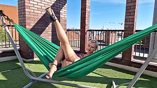 Wanilianna Fucks Her Bald Pussy With a Glass Anal Dildo on the Rooftop - Part 1