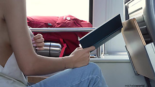 sweet girl with puffy nipples showing her breasts and pussy in public