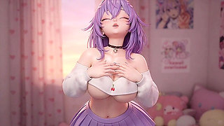 Thicc Purple Hair Anime Girl Twerking Big Ass in Garter Belt