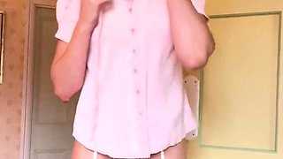 Busty Redhead MILF in a Corset Plays Solo