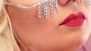 ASMR: beautiful yawning Santa girl wearing nitrile medical nurse gloves