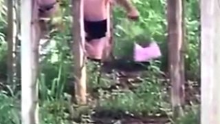Spying blonde hooker fucking in the woods