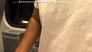 Risky Public Handjob on Train with Sloppy Surprise Cumshot by SlipCouple