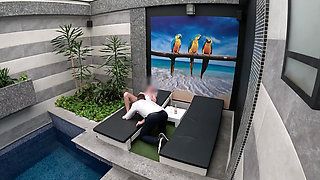 I undress in front of the hotel waiter, he agrees to eat my tight pussy and I give him a blowjob until he cums in my mouth