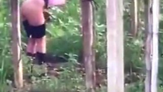 Spying blonde hooker fucking in the woods