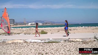 Stunning Wife Struts Naked on Beach in Public Sensual Walk