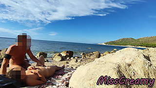 Strangers caught my wife touching and FUCKING my BIG COCK on a public nude beach - Real amateur french - MissCreamy