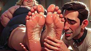 Submissive Guy Devoted to Sweaty Feet of Huge BBW