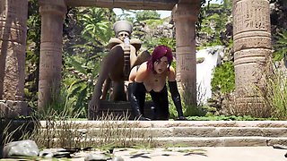 Lara cosplays as Tifa. A super-naughty stone statue's monstrous schlong pummels her taut poon rock-hard.