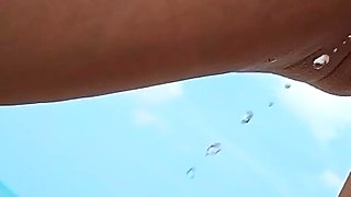 Sexy Hairy MILF Shows Pussy and Asshole and Pisses on Public Beach