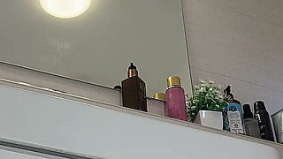 Beautiful Yoga Teacher Hot Blonde in a Half Transparent Mini Dress Goes Full Naked in the Bathroom