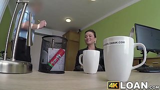 Teen chick fucked roughly in office by hung creditor