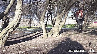 Awesome outdoor pissing session with a long-haired angel Katy Rose