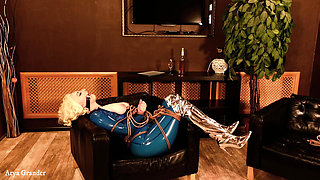 Backstage From BDSM Rope Bondage Process, Shibari Masturbation in Latex