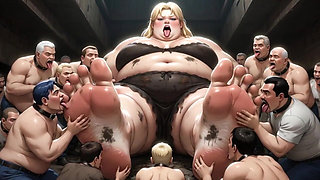 Huge Obese Giantess BBW - Slave Men Licking & Cleaning Her Big Feet